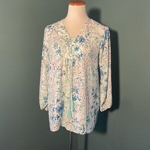 Tahari Floral Lace-Up Blouse
